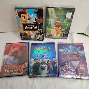 LOT 5 New Sealed Kids DVD Disney Frozen Bambi Clifford Aladdin cartoons Movies